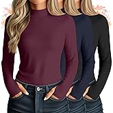 Velvelhall 3 Pack Women's Thermal Mock Turtleneck Tops Long Sleeve Shirts Fleece Lined Undershirt with Thumb Hole Fall Winter