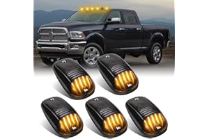 SHINEFIT LED Cab Clearance Lights Replacement for Ram 1500 2500 3500 2003-2018 / Ram 4500 5500 2011-2018, 5PCS Amber Smoked Top Cab Roof lights for Ram Trucks