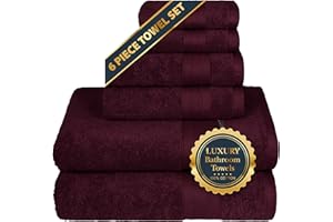 TRIDENT Soft & Plush Luxury Towel Set, 100% Cotton, 2 Bath Towels 2 Hand Towels 2 Washcloths Highly Absorbent Towels for Bathroom, 6 Pieces Purple Wine Red Towel Set