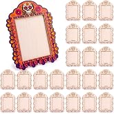DoubleFill 12 Pcs Dia De Los Muertos Picture Frames Craft, Unfinished Wood | Day of The Dead Picture Frames, Sugar Skull Design, DIY Painting Craft, Memorial Photo Display, for Altars Ofrenda Decoration