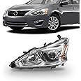 PartsFlow Halogen Headlight Chrome Housing Clear Lens Headlamp Left Driver Side Without Bulb For 2013 2014 2015 Nissan Altima