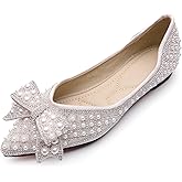 QXCGDYXT Women's Rhinestone Flats Pointed Toe Low Heel Wedding Shoes Comfortable Women Dress Shoes 