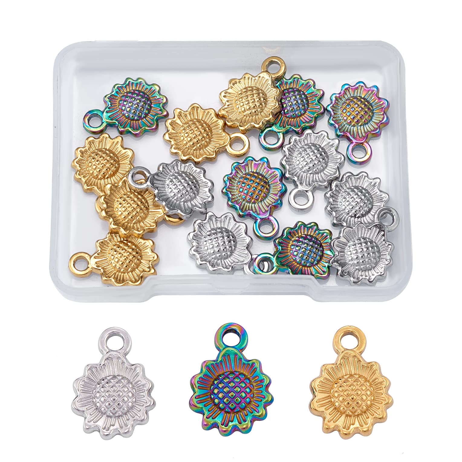 COGCHARGER 15 Pieces Sunflower Charms 304 Stainless Steel Flower Pendants for DIY Jewellery Necklace Earrings Making Supplies