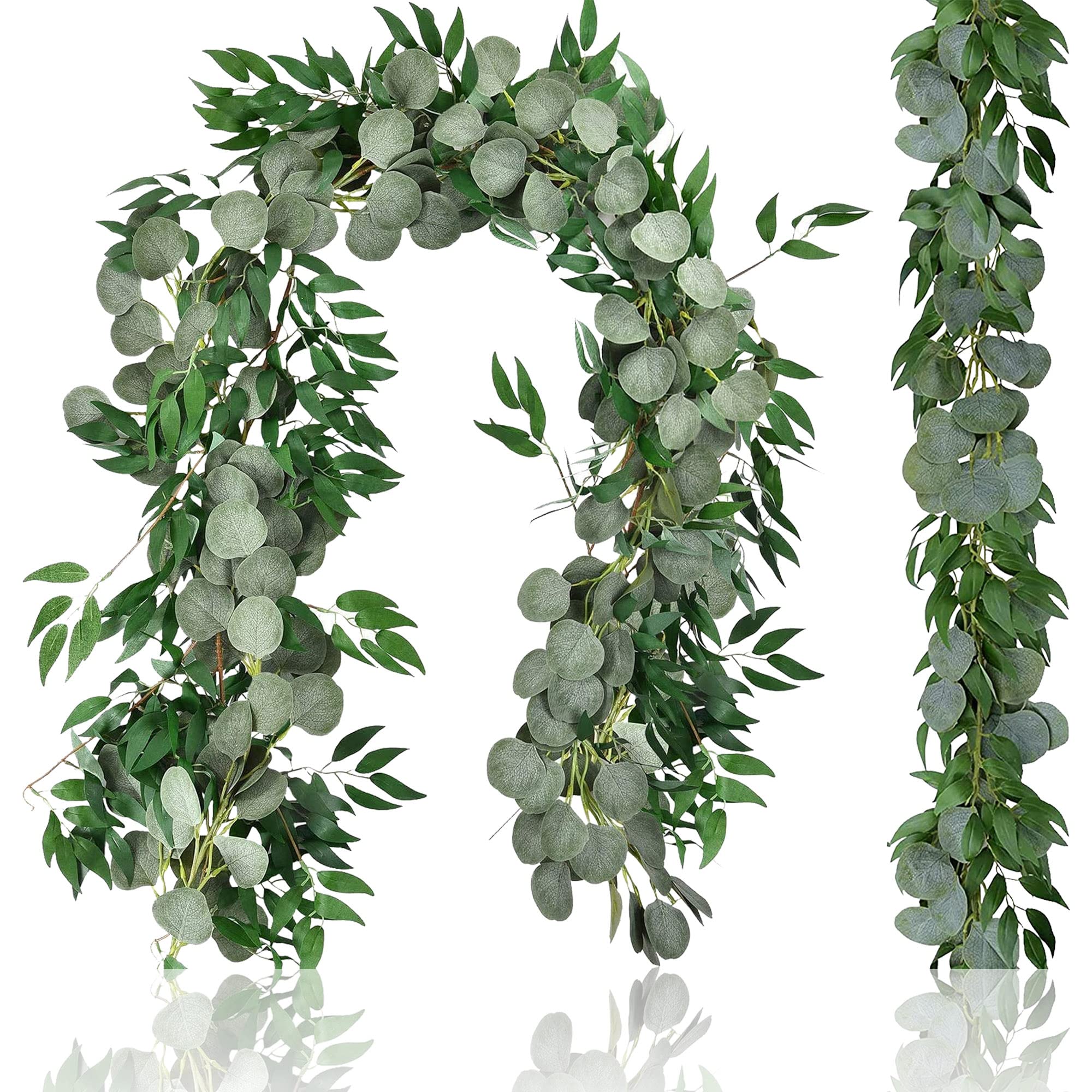 Lighterday 2Pcs Greenery Artificial Eucalyptus Garland 6.5Ft Faux Eucalyptus Willow Leaves Hanging Greenery Vines Garland for Wedding Table Crafts Wall Mantel Home Decoration