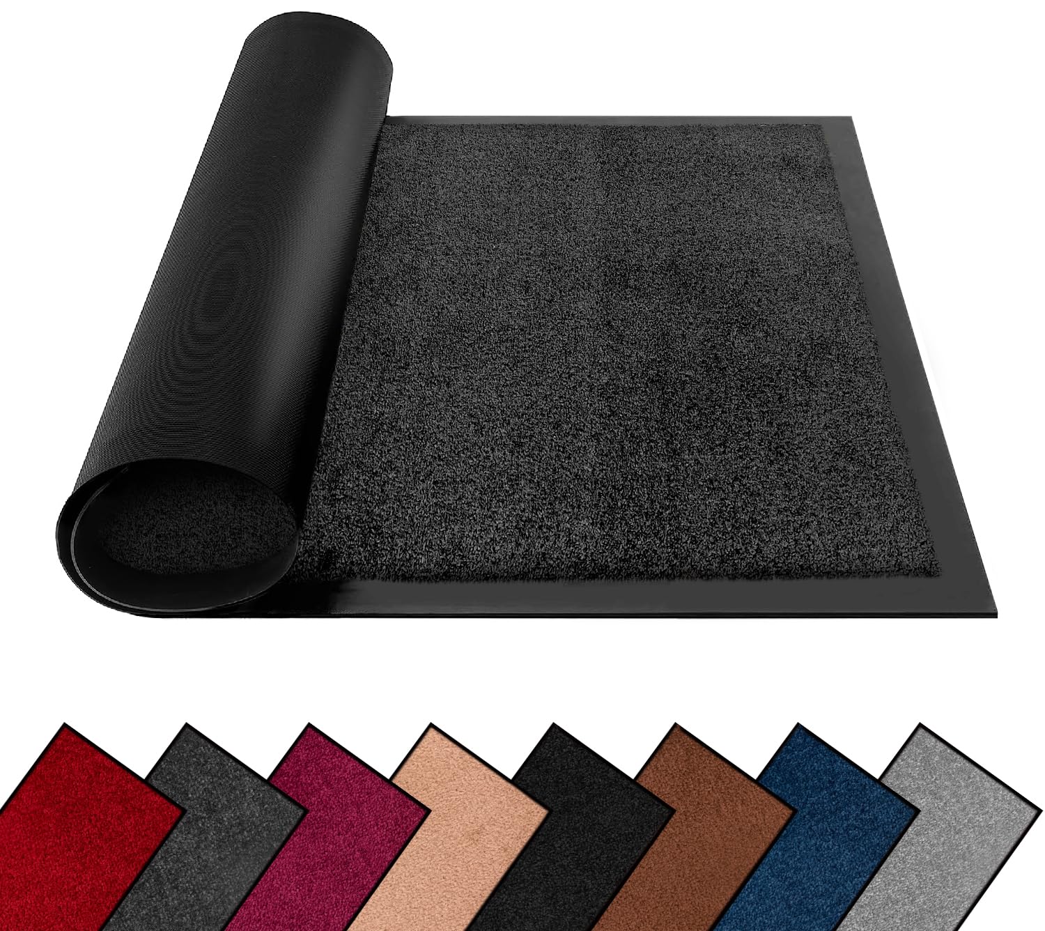 FB FunkyBuys Washable Dirt Trapper Door Mats Indoor & Outdoor, Heavy Duty Non Slip Doormats, Rubber Backed Floor Mat, Super Absorbent Front Door Mat, Entrance Rug (Anthracite-Plain, 60cm x 120cm)