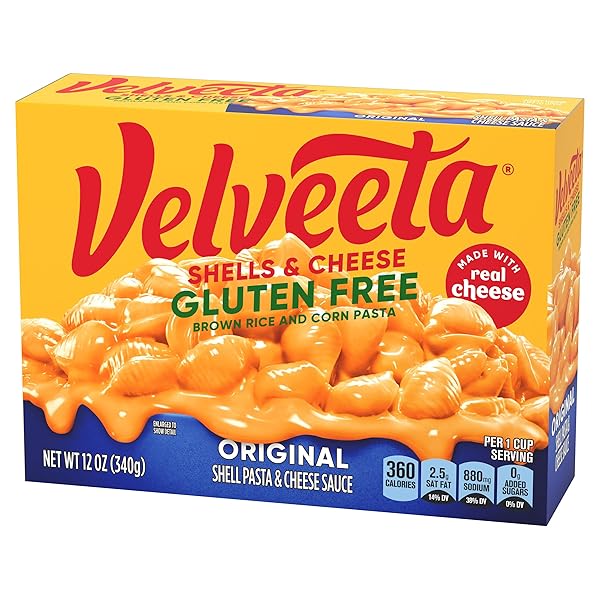 VELVEETA GLUTEN FREE SHELLS AND CHEESE, BROWN RICE AND CORN PASTA, 1 BOX, FOR EASY DINNER OR DINNER SIDES, ORIGINAL FLAVOR, MADE WITH REAL CHEESE, 12 OZ