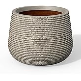 Kante 12.5" Dia Round Fluted Planter, Weathered Concrete Finish with Painted Interior