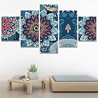SIGNWIN 5 Panel Canvas Wall Art Modern Art Bouquet Colorful Decorative Elements Floral Multicolor Photography for Home Decorations Ready to Hang - 60