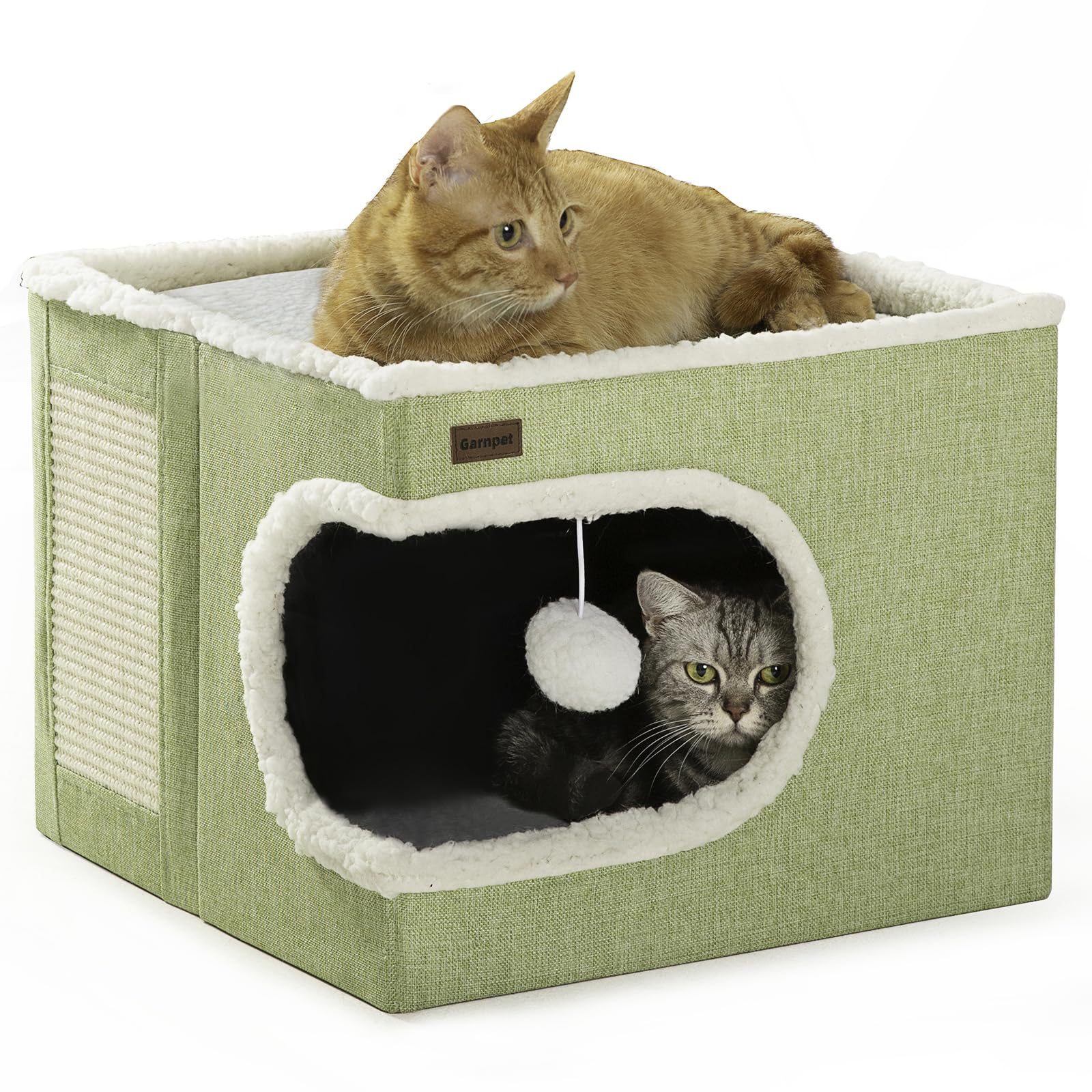 Photo 1 of Garnpet Cat Bed for Indoor Cats Cube House, Covered Cat Cave Beds & Furniture with Scratch Pad and Hideaway Tent, Cute Modern Cat Condo for Multi Small Pet Large Kitten Kitty, Green