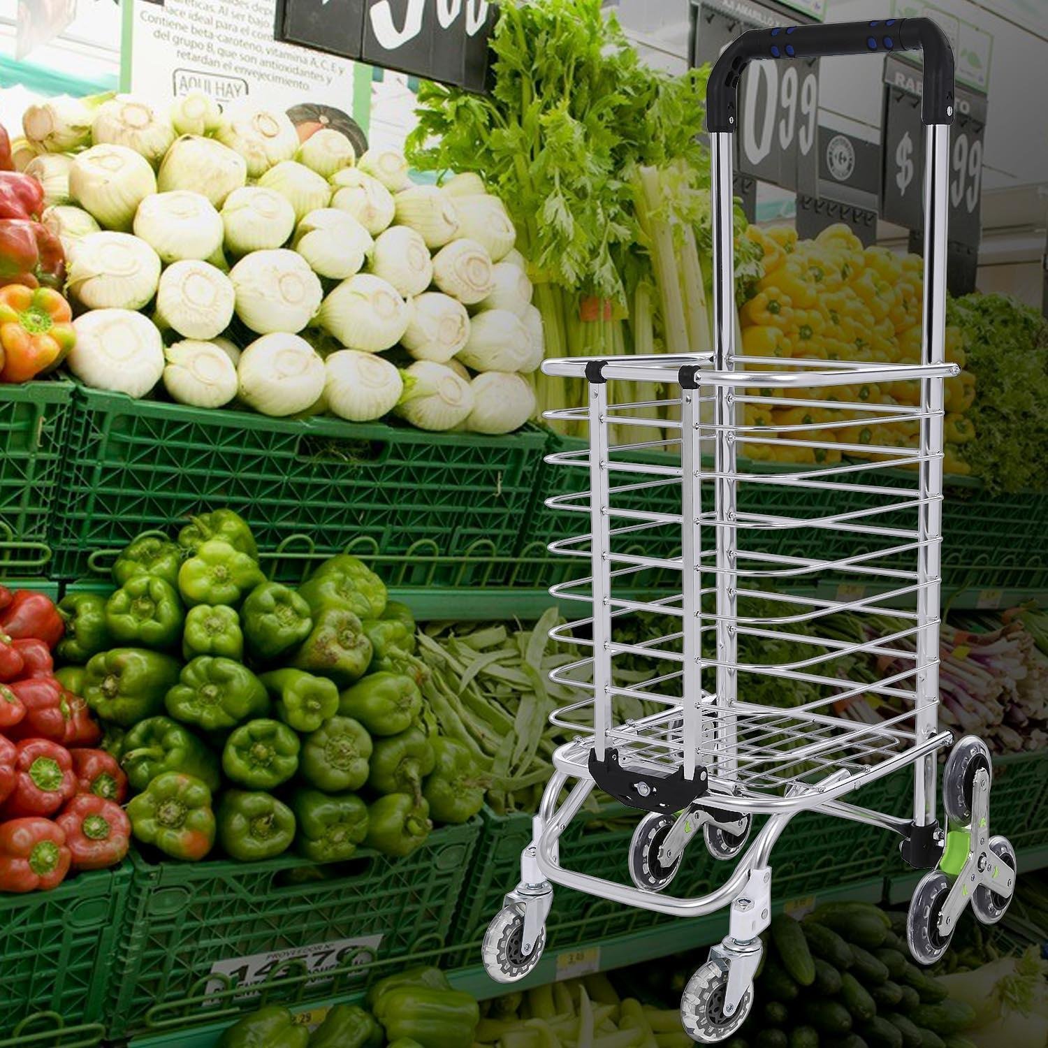 Meflying Folding Shopping Cart With Swivel Wheels And Oxford Cloth Bag Heavy Duty Stair