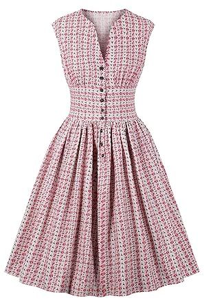 MisShow Damen 1950er Rockabilly V-Ausschnitt täglich Kleid Ohne arm Cocktailkleid Petticoat Kleid