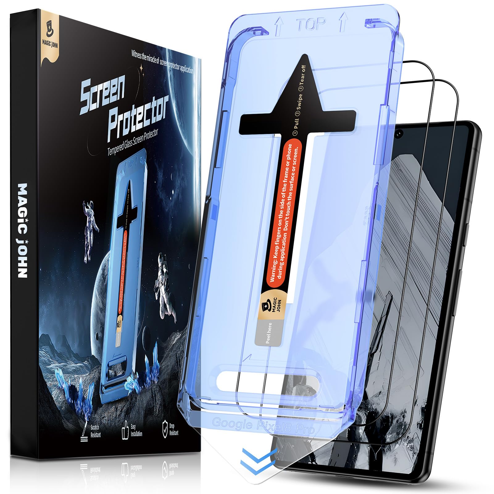 MAGIC JOHN 2 Pack for Google Pixel 8 Pro Tempered Glass Screen Protector, Auto Dust-Elimination, Bubble Free, HD Clear, Easy Installation