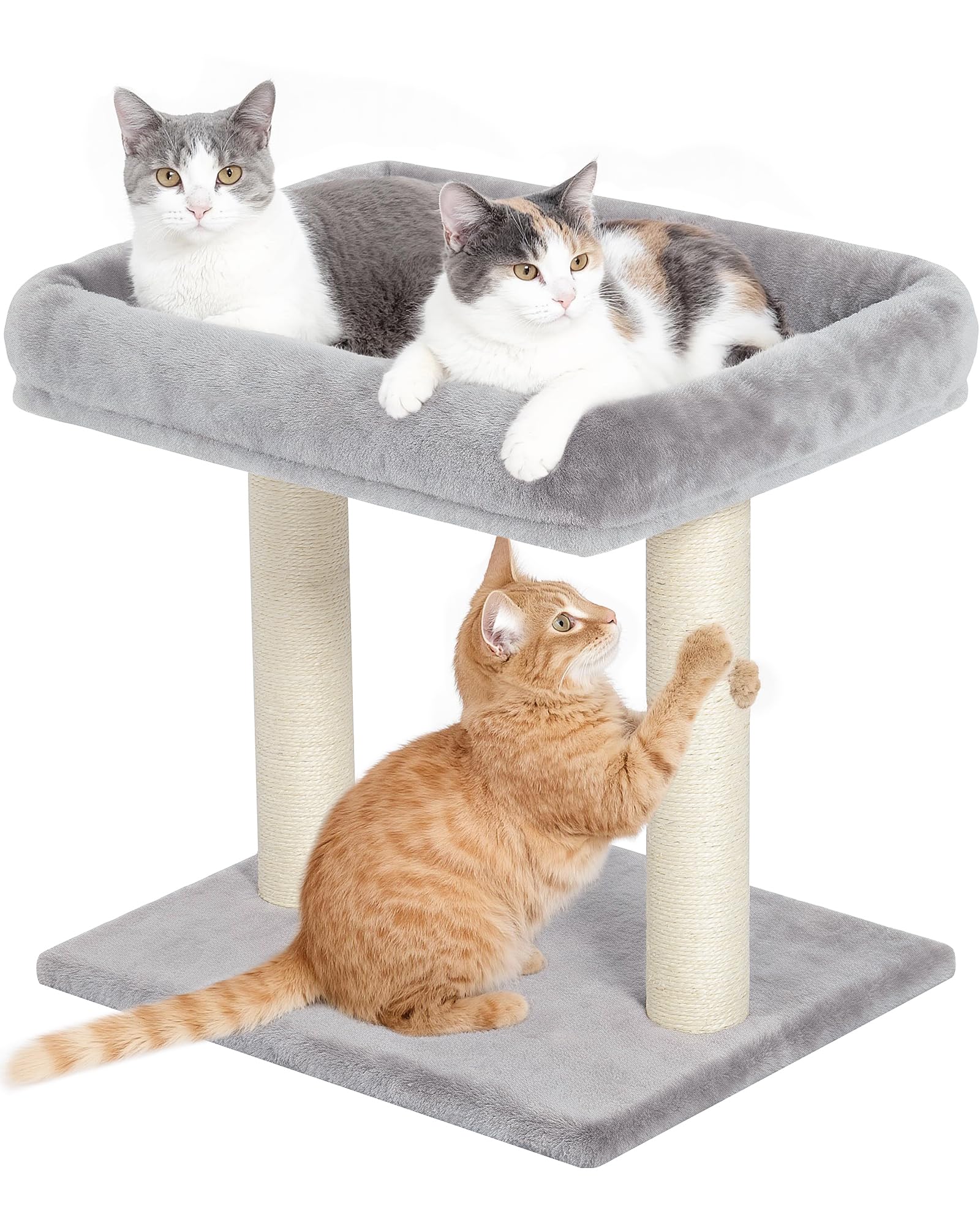 Photo 1 of KinoTail Cat Tree with Scratching Post, 19"×15.8" Large Top Perch Bed, Small Cat Tower for Indoor Cats, Dual Natural Sisal Posts, Space-Saving Cat Furniture (Light Gray)
