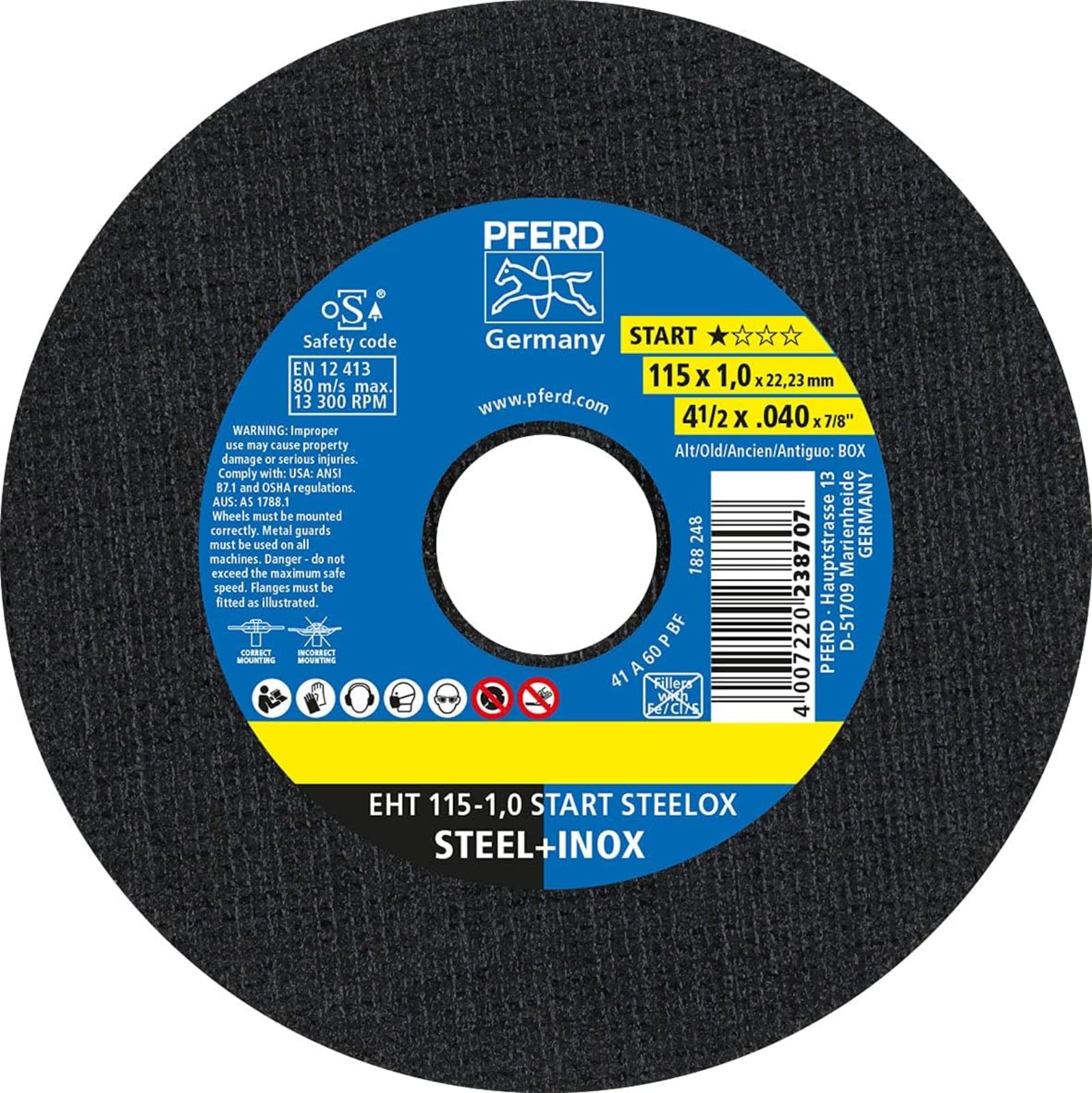 PFERD 1.0 mm cutting discs box - 25 cutting discs 115 x 1.0 x 22.23 mm, 69120943 - for high cutting performance and solid service life on steel and stainless steel (INOX)