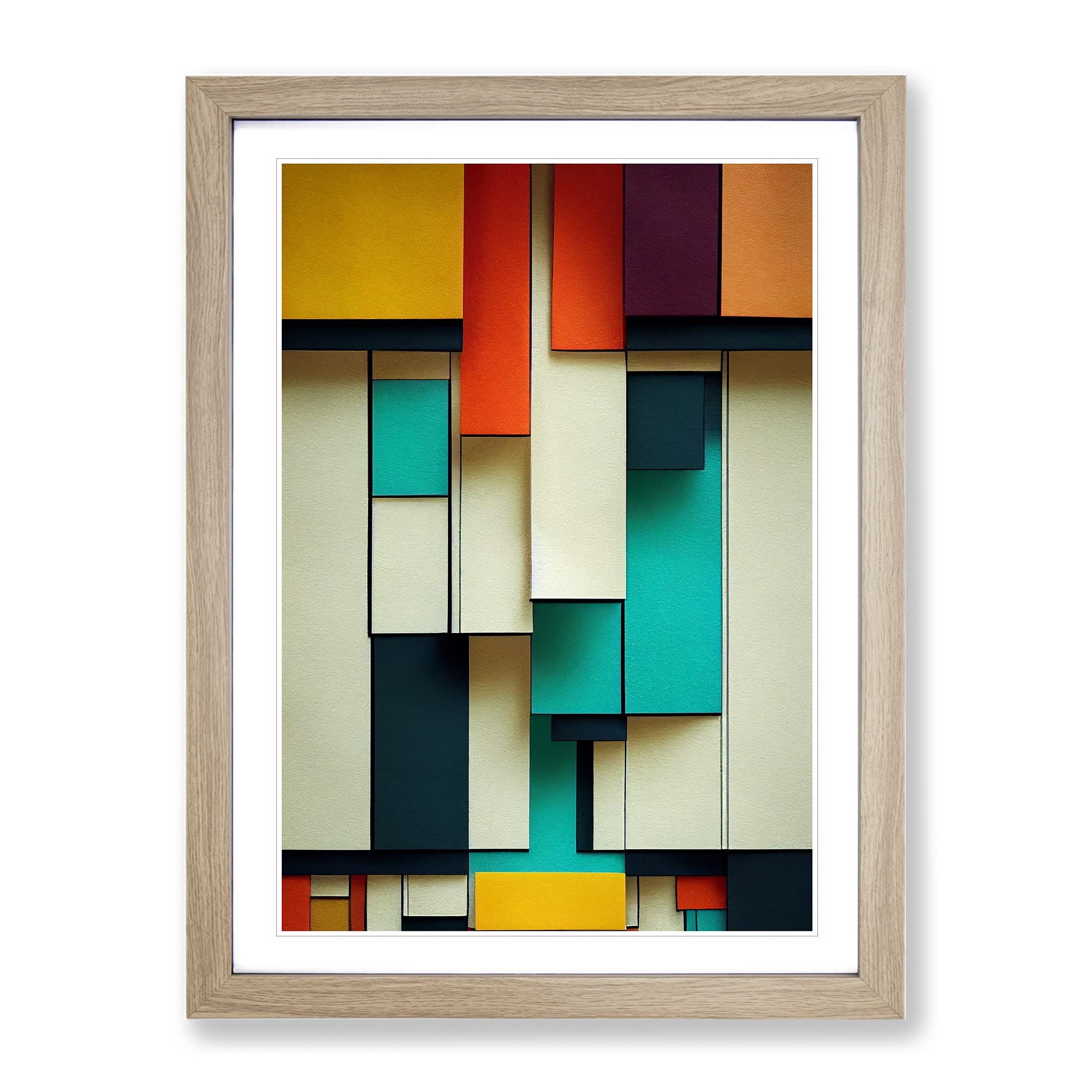 Bauhaus Abstract Art No.1 Framed Print | A3 Oak Framed Wall Art | Ready to Hang | Abstract Fantasy Picture | Living Room Bedroom Lounge Office