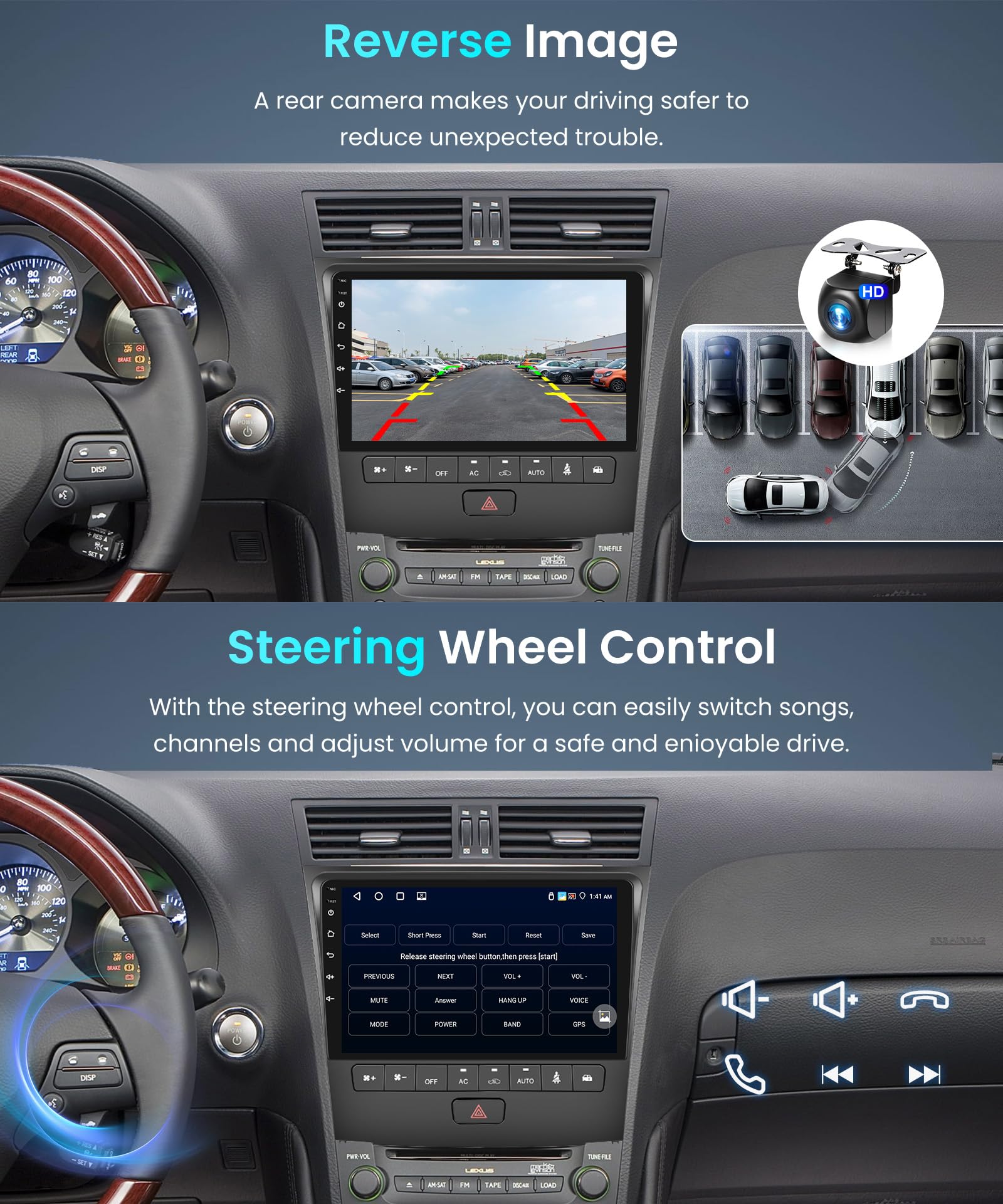 4+64G Android Car Stereo for Lexus GS300/350/400/430/450/460 2004-2011 Wireless Carplay Android Auto Car Radio, 9’’ Touch Screen Head Unit Bluetooth GPS WiFi Mirror Link FM/RDS DSP Backup Camera SWC