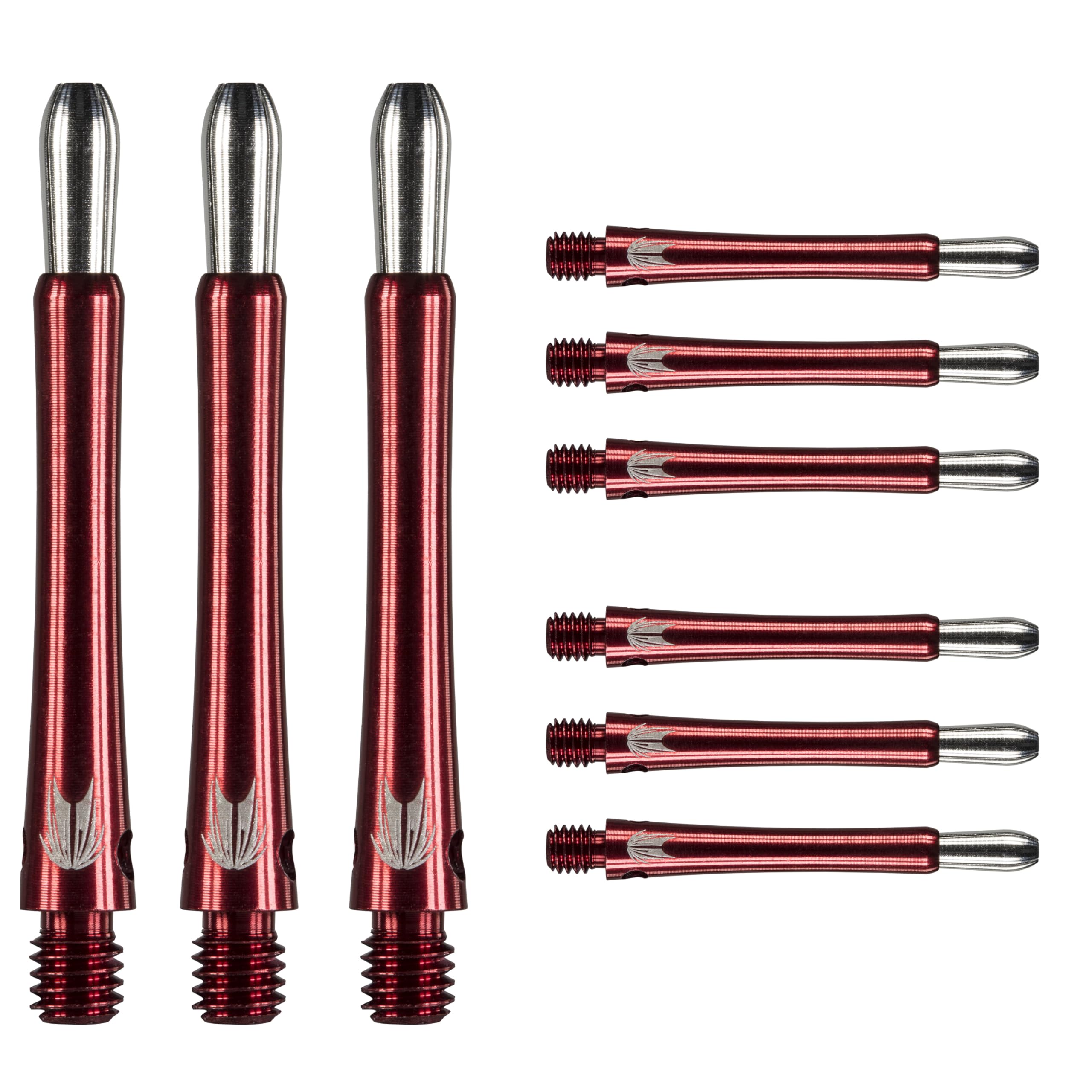 Target Darts Grip Style Aluminium Shaft - Pack of 9 | Red, Intermediate (40.8mm) | Professional Darts Accessories, 2BA Shaft Multipack with Rings, Dart Shaft Multipack, Dart Stems