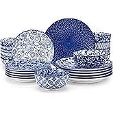 vancasso SELENE Plates and Bowls Set for 6, 24 Pieces Dinnerware Sets, Mircowave and Dishwasher Safe Dishes Set, Porcelain Blue Dinnerware