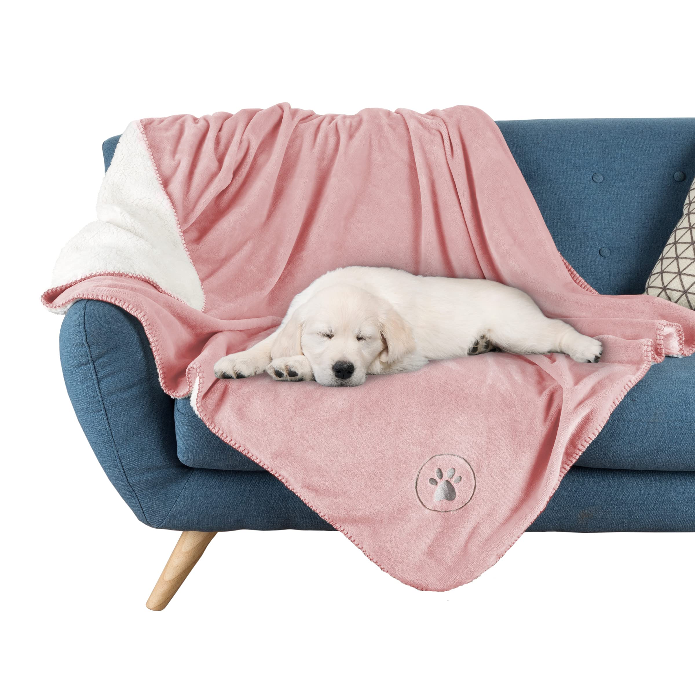 Petmaker Waterproof Dog Blanket - 50x60-Inch Reversible Sherpa Dog Blanket for Couch, Bed, or Car - Protects from Spills, Stains, or Pet Fur (Pink)