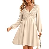 BerryGo Women's Casual Long Sleeve Babydoll Flowy Dress V Neck Swing Party Mini Dress with Pocket for Summer Beach 2025