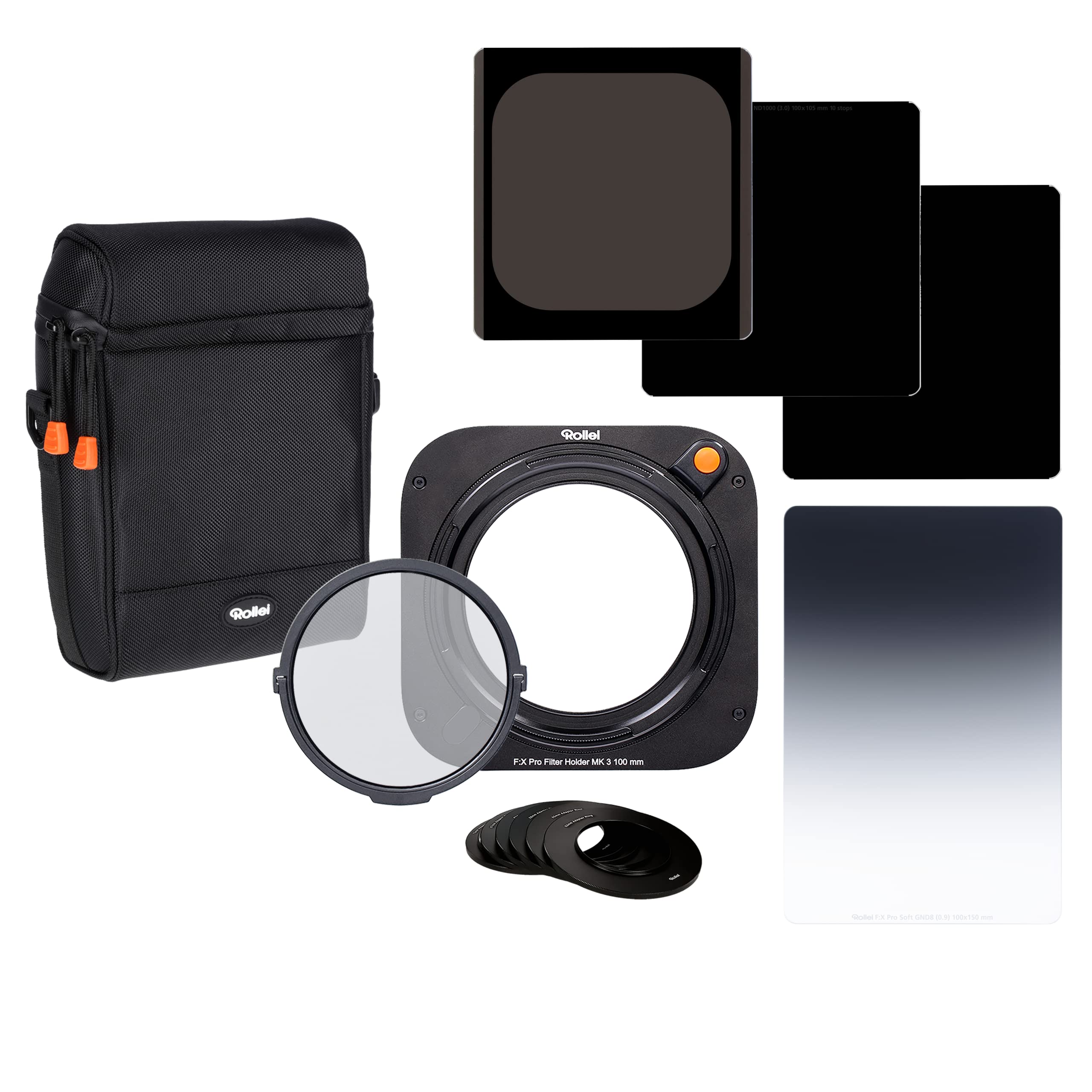 Rollei Filter Holder Master Set MK 3rd Rectangular Filter Holder with Magnetic CPL Filter Adapter Rings 52 to 82 mm Soft GND8 ND8 ND64 ND1000
