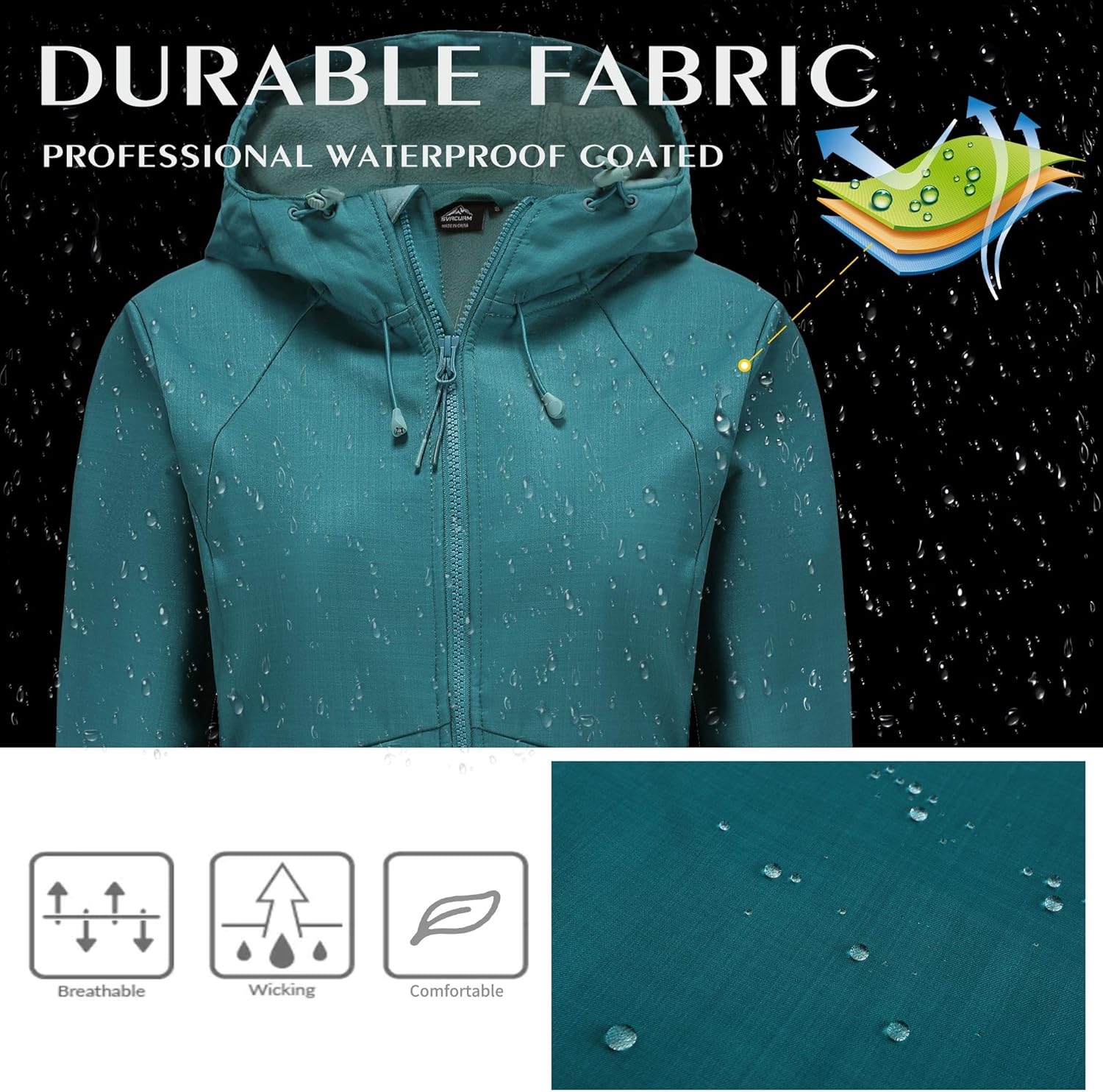 svacuam Women's Fleece Lined Softshell Waterproof Jacket Lightweight Anorak Hiking Coat: Clothing