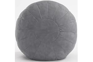 C COMFORTLAND Unstuffed Faux Leather Ottoman Pouf, Round Foot Rest Poof Ottomans, Floor Foot Stool Poufs, Bean Bag Cover with Storage for Living Room, Bedroom, Grey (No Filler)