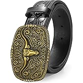 TRIWORKS Western Belt for Men Women Cowboy Engraved Belt Western Buckle Embossed Leather Belt