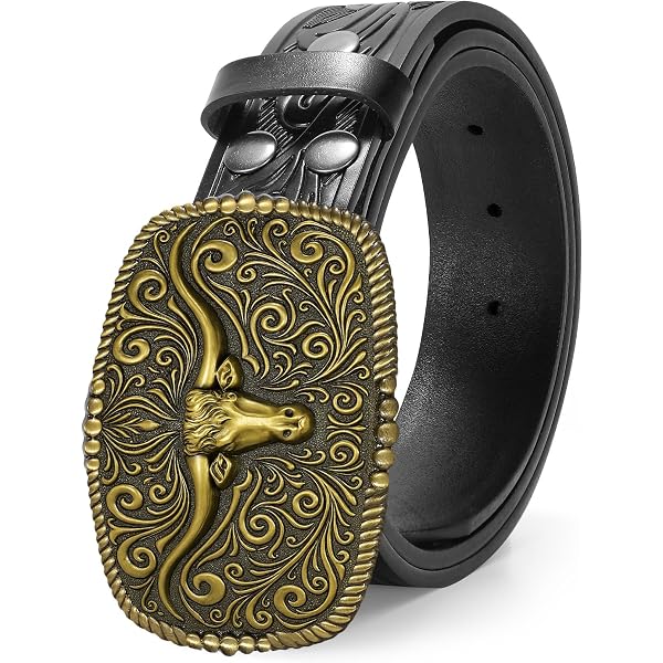 2567 Western Leather Belt With Antique Gold Longhorn Buckle Vintage Western Antique Gold Longhorn Buckle Conchos Belt Genuine  main image 3