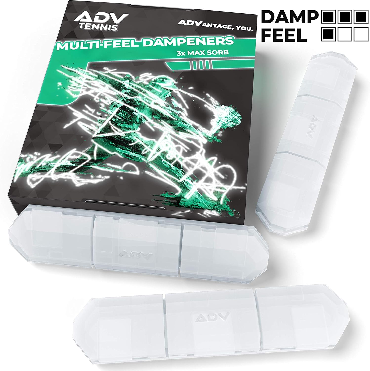 ADV Tennis Vibration Dampener - Set of 3 - Ultimate Shock Absorbers for Racket and Strings - Premium Quality, Durable, and 100% Reliable - Newest Technology (Black) : Sports & Outdoors