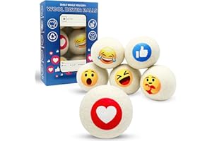 ENUKYCOM Dryer Ball Kit: 6 XL Wool Dryer Balls - Natural Fabric Softener, Reusable, Reduces Clothing Wrinkles and Saves Drying Time - Reduces Wrinkles and Saves Drying Time (6pcs Wool Dryer Ball) (Emoji)