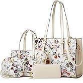 Women Fashion Synthetic Leather Handbags Tote Bag Shoulder Bag Top Handle Satchel Purse Set 4pcs