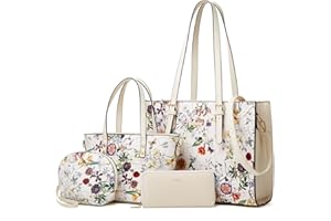 LOVEMATCH Women Fashion Synthetic Leather Handbags Tote Bag Shoulder Bag Top Handle Satchel Purse Set 4pcs