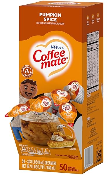 NESTLE,PUMPKIN SPICE, COFFEE-MATE LIQUID COFFEE CREAMER SINGLE SERVING TUBS – SEASONAL FLAVOR, 0.37 FL OZ (PACK OF 50)
