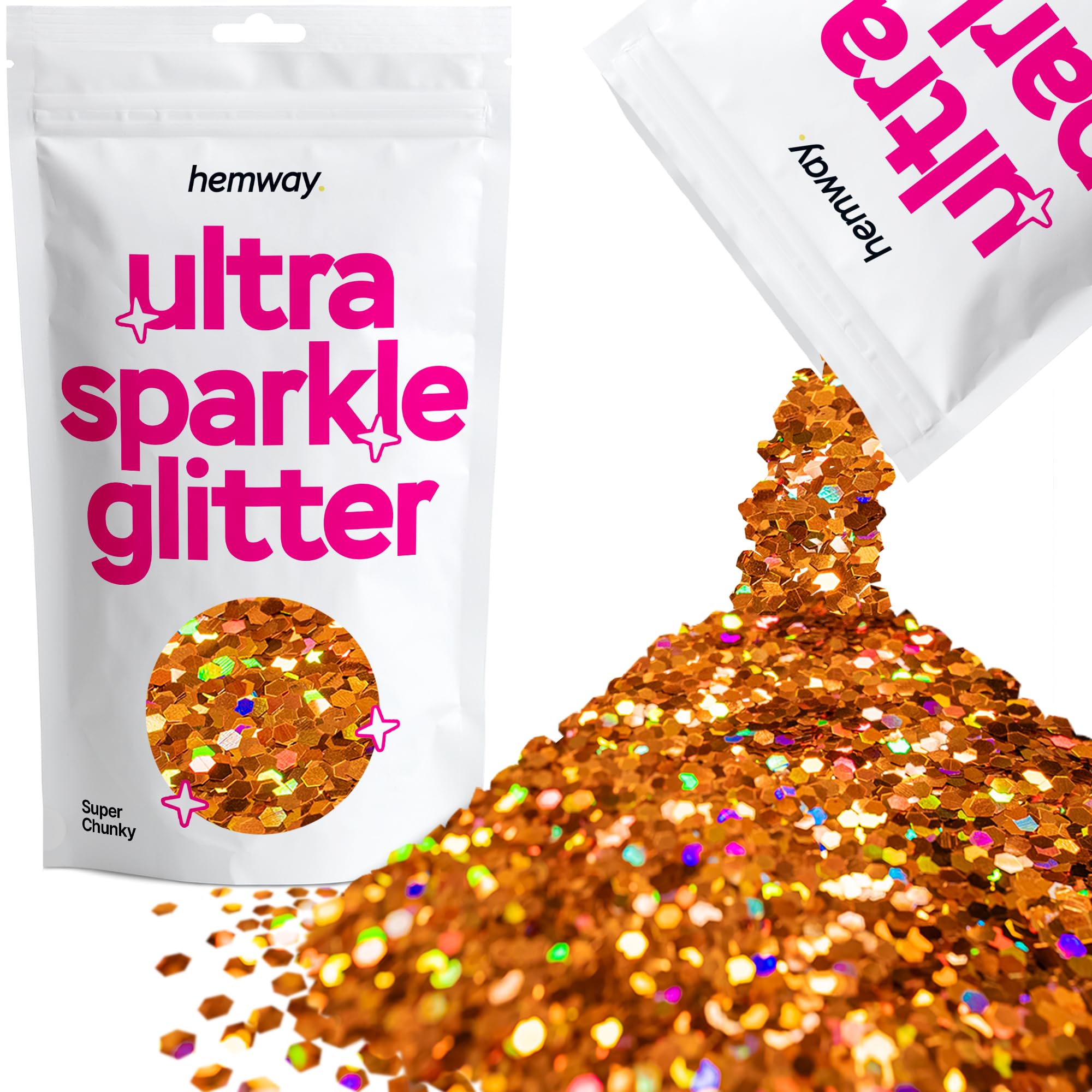 Hemway Ultra Sparkle Glitter Copper Holographic 100g Super Chunky | Glitter for Arts & Craft, Makeup, Nail Art, Crafting, Card Making, Sparkle Decoration โ image 1