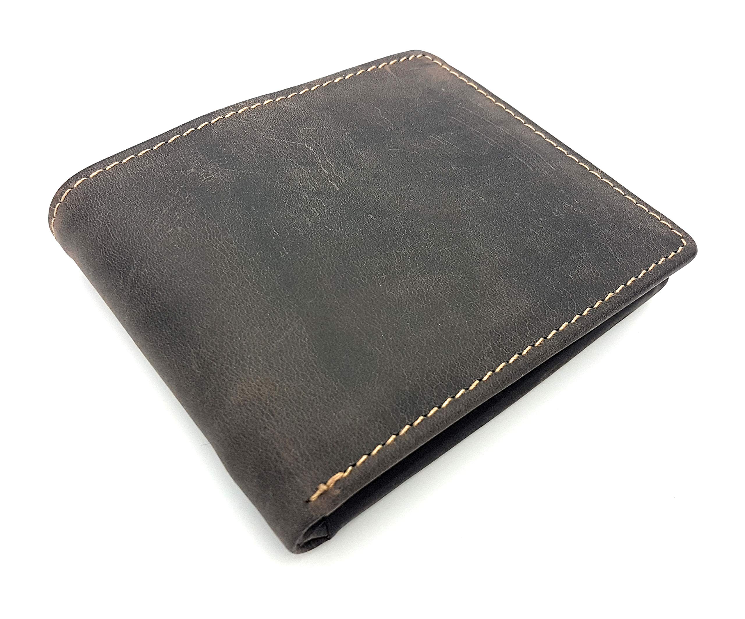 Rustic Vintage Wallet Natural Full Cowhide Leather Wallet with RFID Protection Jockey Club Toro Dark Brown