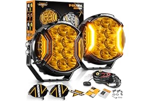 Auxbeam V-Ultra Series LED Round Light Pods, 5 Inch 172W Offroad Driving Side Shooter Light with Amber DRL, 270° Wide Range 20400LM Yellow/Amber Hyper Spot Beam Ditch Lights with Black Cover