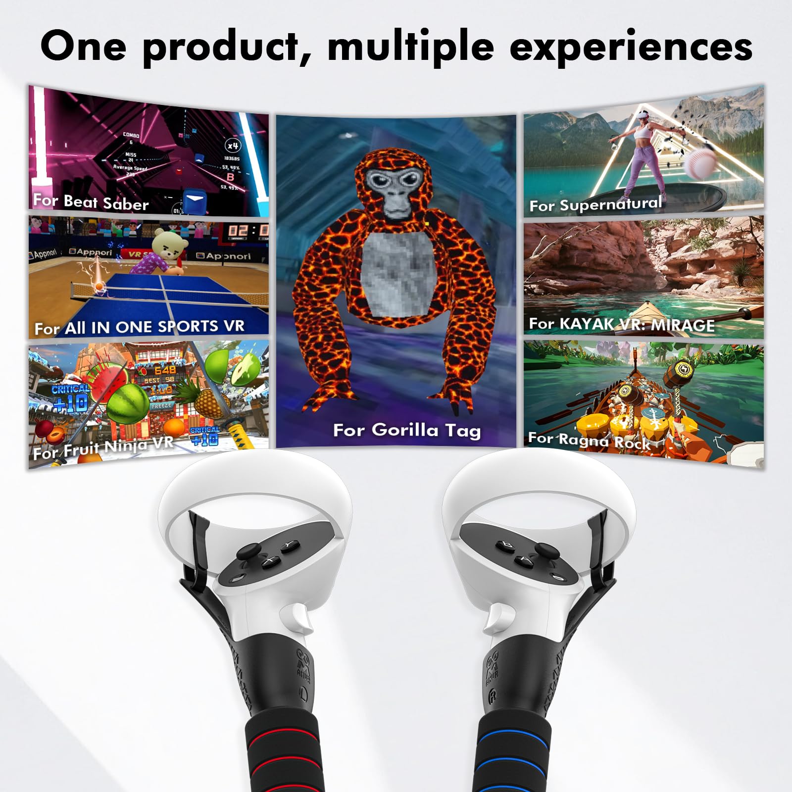 AMVR Gorilla Tag Long Arms Beat Saber Handles Compatible with Oculus Quest 2/Quest/Rift S, VR Controller Extension Grip Accessories 2 in 1 Sticks Attachment, Reinforcement with Tie Wraps(Not for Q3)