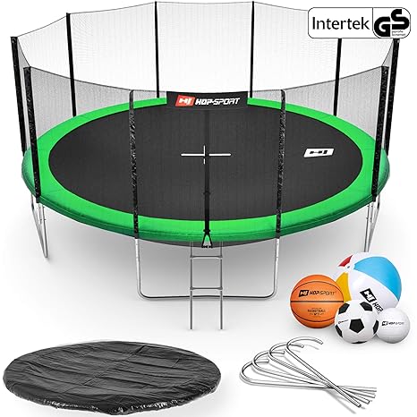 Hop-Sport Gartentrampolin Outdoor Trampolin 244, 305, 366, 430, 490 cm Komplettset inkl. Außennetz Leiter Wetterplane Bodenha
