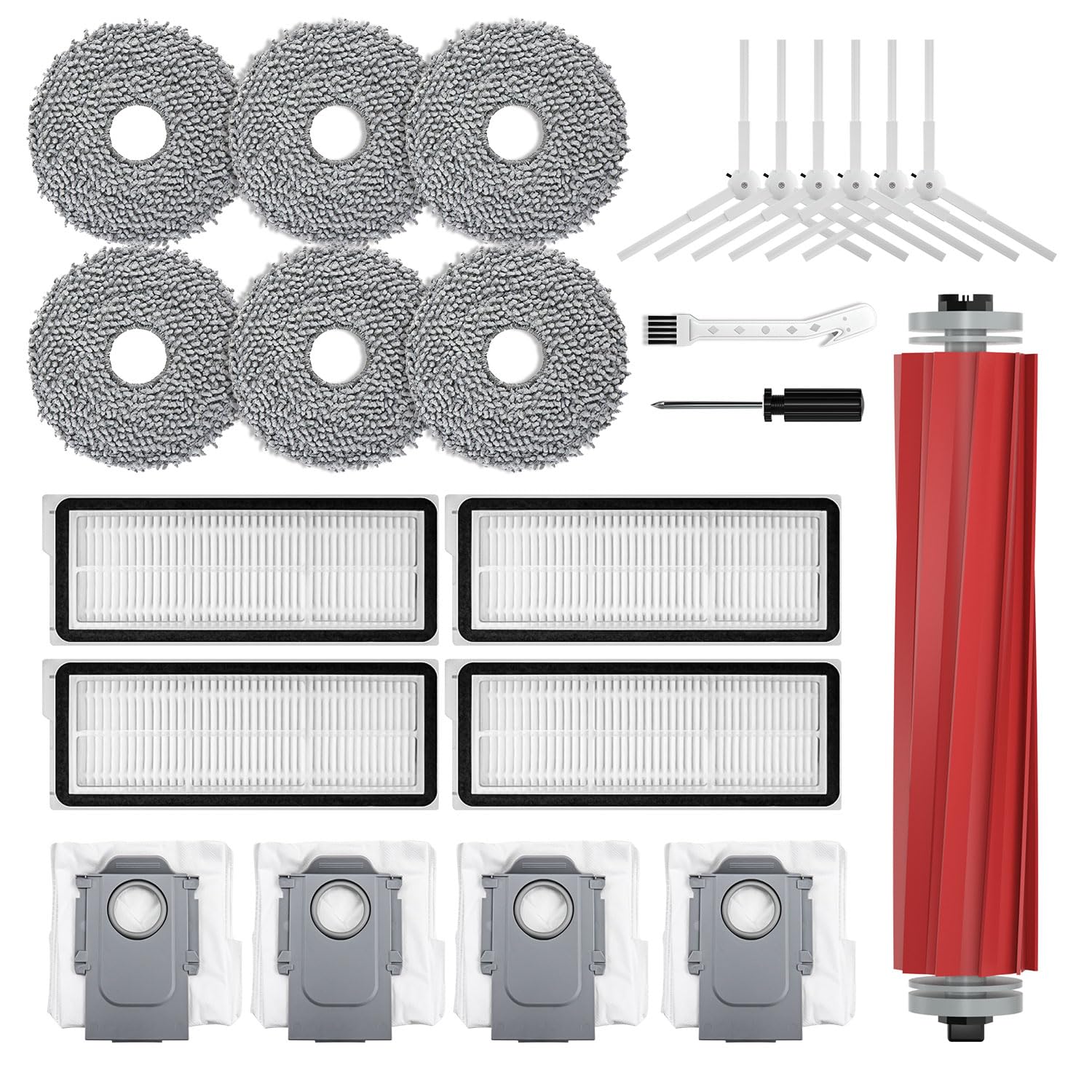 Photo 1 of 23 Pcs Replacement Accessories for Roborock QRevo MaxV/QRevo Pro/QRevo S/Qrevo Plus Robot Vacuum Cleaner with 1 Mainbrush 4 Filter, 4 Dust Bags 6 Mop Pads 6 Sidebrush 1 Cleaning Brush 1 Screwdriver