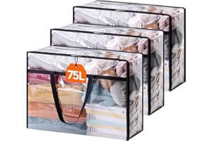 Lifewit 3 Pack Clear Clothes Storage Bags, 75L Large Plastic Blanket Storage, Vinyl Foldable Moving Bags with Zipper, Closet 