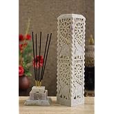 Carry Me Handmade Marble Soapstone Incense Burner, 3 x 3 x 11 Inches | Elephant Carving, Candle Stick Holder, Tea Light Stand, Decorative Home and Kitchen Decor