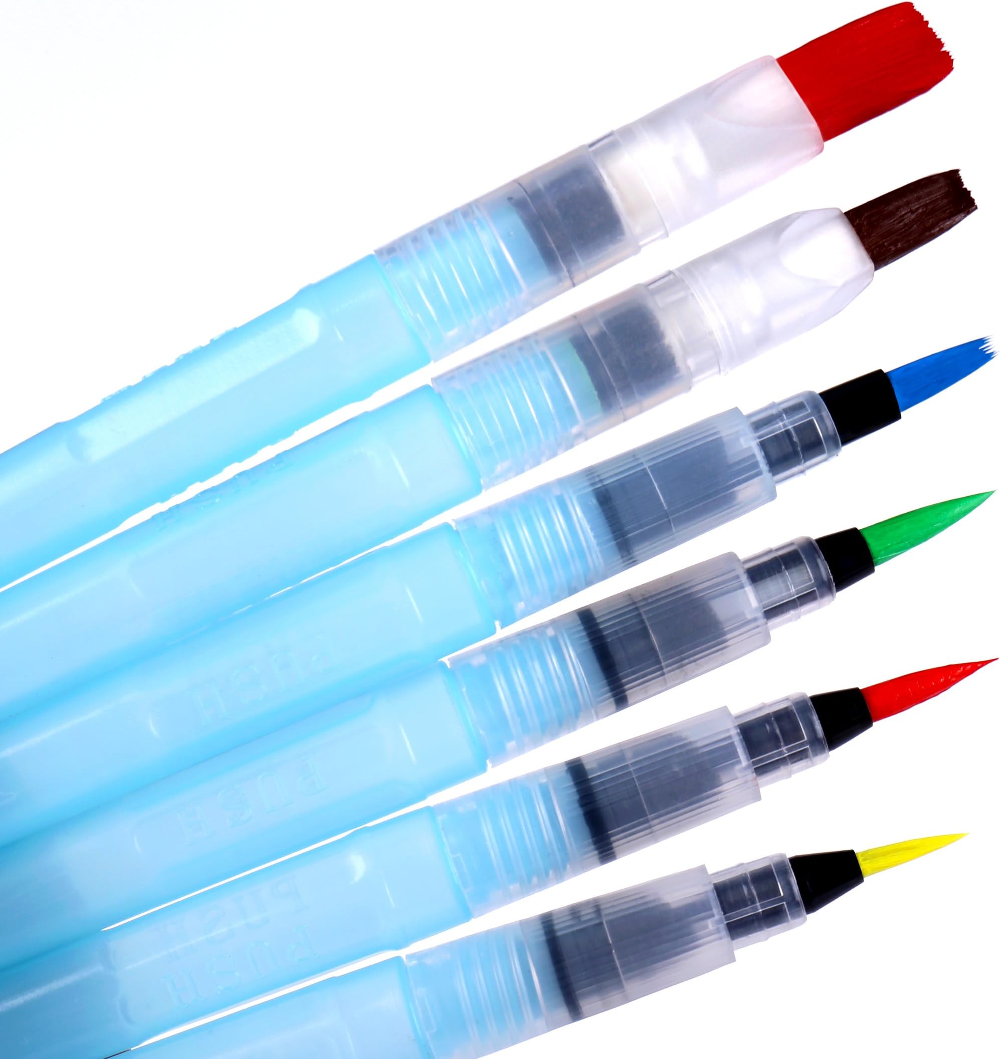 Color Technik Water Coloring Brush Pens, Set of 6 Premium Brush Tips for Watercolor Painting, Calligraphy, Water Soluble Pencils, Brush Pen Markers, Solid Colors or Powdered Pigment