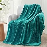 Exclusivo Mezcla Fleece Throw Blanket for Couch, Cozy Lightweight Blankets for All Season, Decorative Giftable Fuzzy Plush Wave Textured Throws for Women, Men, Teal, 50x70 Inches
