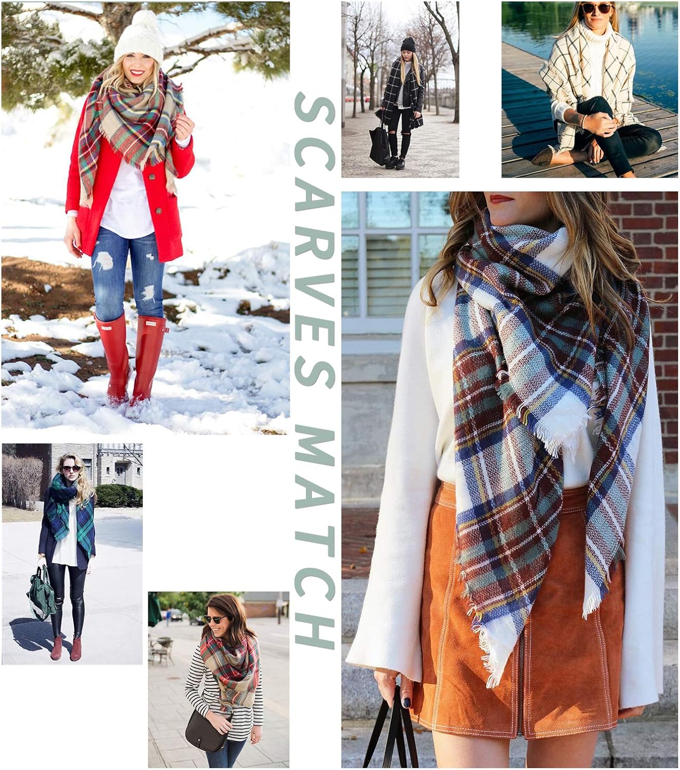 Plaid Blanket Scarf Women Big Square Long Scarves Warm Tartan Checked Shaw at  Women’s Clothing store