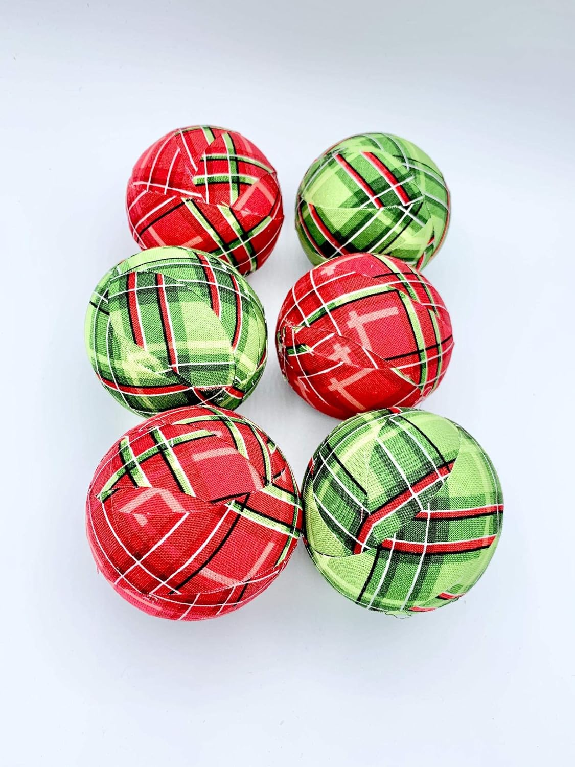 Christmas Criss Cross Red and Green fabric wrapped balls