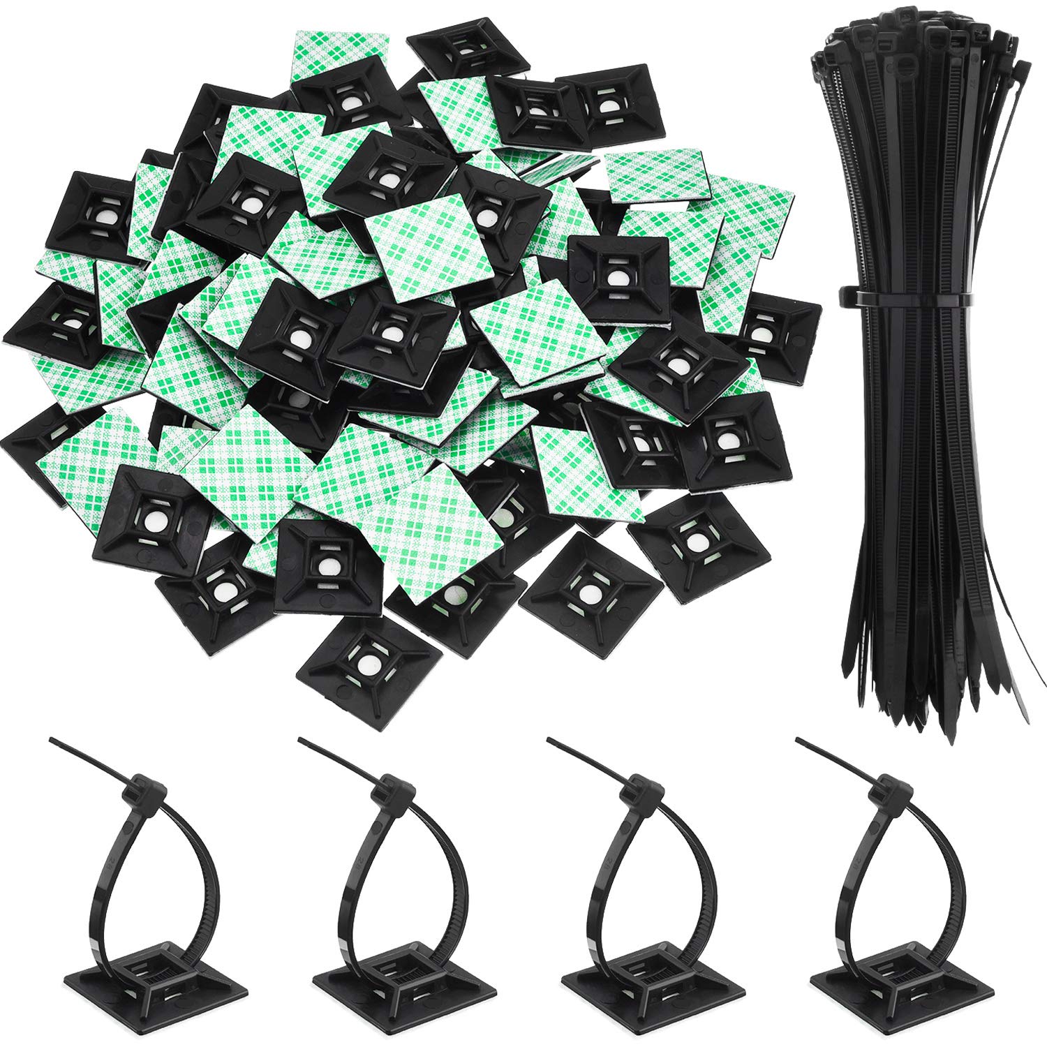 150 Pieces Zip Tie Adhesive Mounts Self Adhesive Cable Tie Base Holders with Multi-Purpose Clip Zip Tie 150 mm in Length, 2 cm in Width (Black)