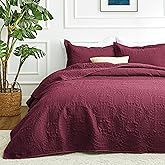 Love's cabin Twin Quilt Set Burgundy Bedspreads Bedding Set - Soft Bed Lightweight Bedspread Comforter - Modern Style Coin Pattern Coverlet for All Season - 2 Pieces (1 Quilt, 1 Pillow Sham)