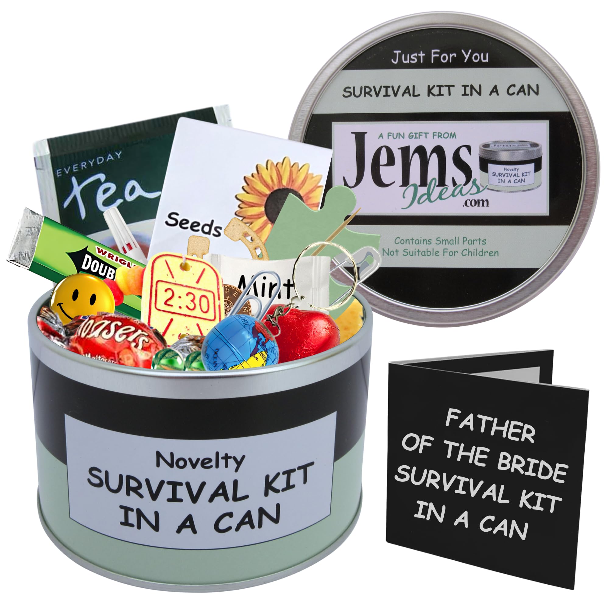Father of the Bride Survival Kit in a Can – Funny Wedding Day Gift – Novelty Keepsake for Dad – Unique Gift Set Box from Bride – Fun Present for Father of the Bride (Black/Mint)