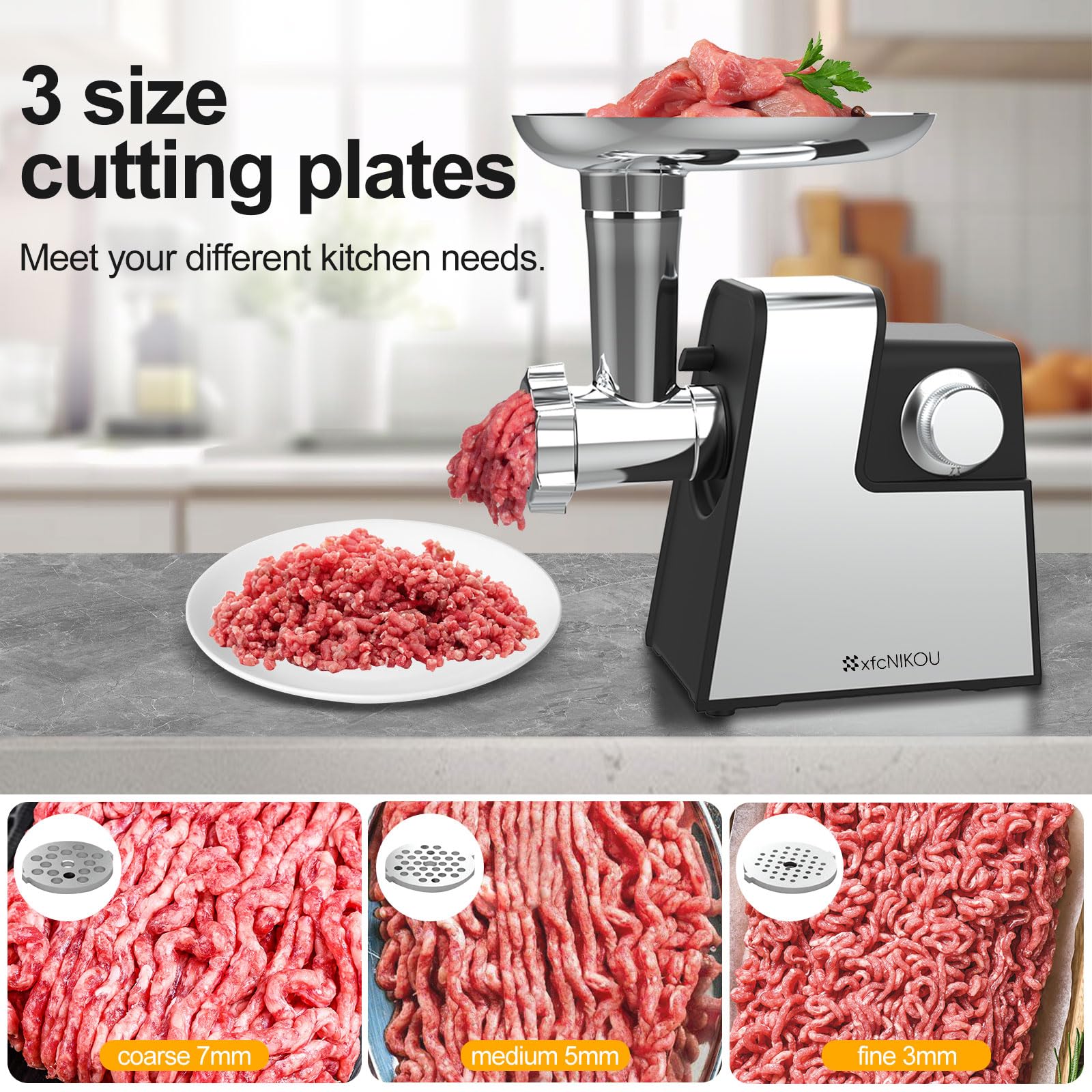 Electric Meat Grinder, 2800W Max Sausage Stuffer,Stainless Steel Meat Mincer With 2 Blades, 3 Plates, Sausage Tube And Kubbe Kit For Home Kitchen Use